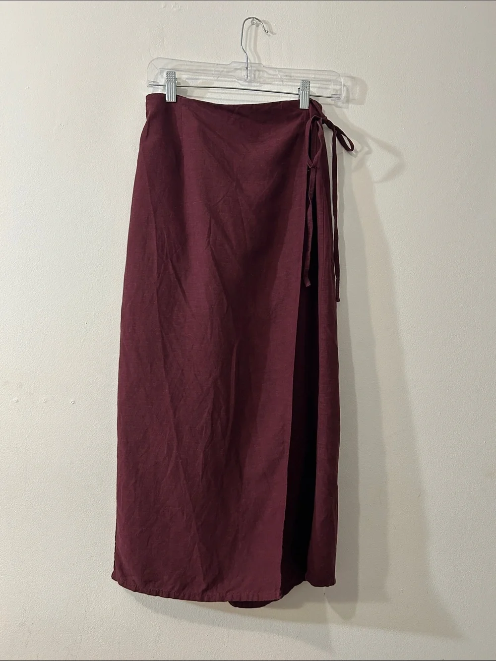 & Other Stories Burgundy Maroon Linen Blend Wrap Midi Skirt